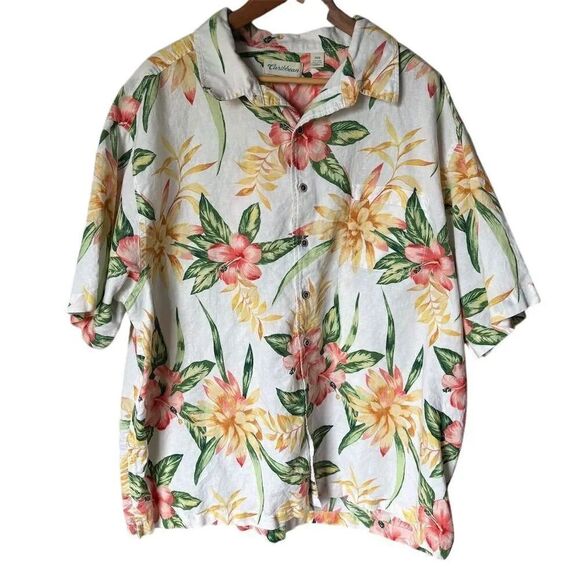 Caribbean Other - Caribbean Men's 3XB Hawaiian Floral Button-Up Shirt Multicolor Linen Blend